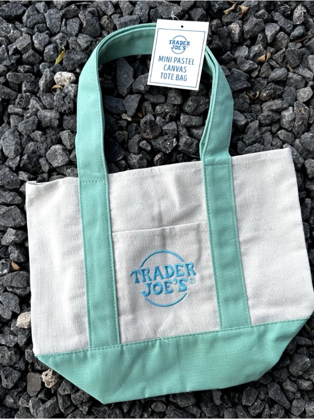 2026 Limited Edition Trader Joe’s Mini Pastel Canvas Tote Bag - Mint Canvas